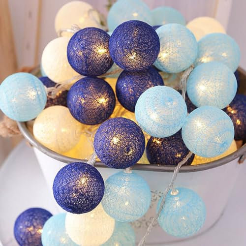FANSIR Fairy Cotton Ball Lichterkette USB-Strom, 3M 16 Pcs Baumwolle Ball String Lights Weiß Weihnachten Fairy Lights Starry Wall Light Hochzeit Party Home Weihnachtsdekoration (Ozean blau)