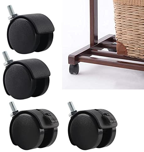 4 Ruedas Giratorias para Muebles, Ruedas para Sillas de Oficina, Repuesto de Plástico de Nailon con Freno, Color Negro, Tamaño de Vástago Roscado, para Pisos de Madera Dura en