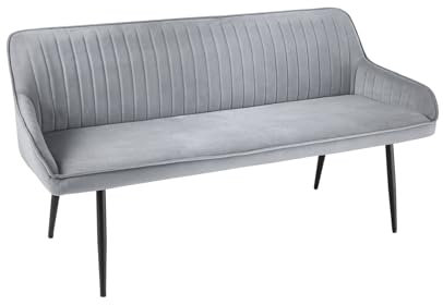 Riess Ambiente Design Sitzbank Turin 160cm Silbergrau Samt schwarz Metall Armlehne Polsterbank mit Samtbezug, Esszimmermöbel, Flurmöbel