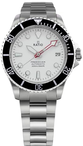 RATIO FreeDiver Sapphire Crystal Diver Watch Japanese Automatic Dive Watch 200m Water Resistant Diving Watch (White)