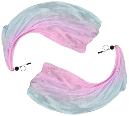 Hitopin 2 Set Danza del Vientre Velo de Seda, Velo Multicolor para Danza, Velos de Seda para Danza del Vientre, Velo De Danza del Vientre con Accesorios de POI,para Danza del Vientre,Fiestas,Bailes