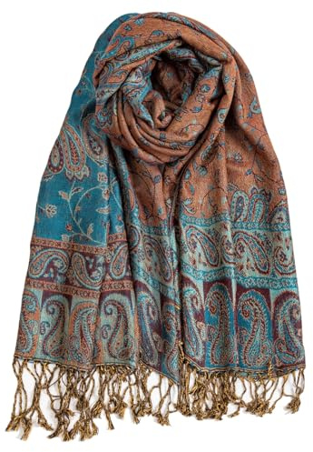 AUSEKALY Pashmina - Chales de cachemira para mujer, suave, sedoso, reversible, bufanda para hombre, Verde azulado, Large