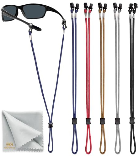 SIGONNA Eyeglasses String Holder Strap Cord - Eyeglass Chain for Men Women - Glasses Lanyard Holders Around Neck - Sports Eye Glass Straps Sunglass Retainer - 5 Cords Dark