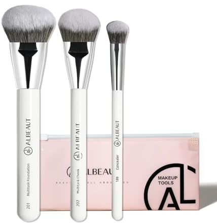 Albeaut Pinceau de maquillage pour fond de teint, correcteur, blush, contour, crème liquide, mélange de forme biseautée