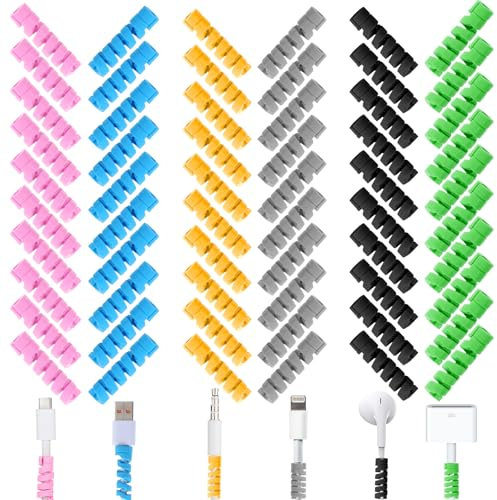 Yuanchu 60 Pcs Charger Cable Protector, Silicone Flexible Cable Saver Mouse Cable Wire Protector Spiral USB Wire Protector Charger End Cord Savers for All Cell Phones Computers and Charger