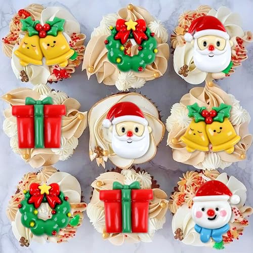 Blumomon 10 piezas de decoración de cupcakes de resina de Papá Noel, muñeco de nieve, decoración de tartas, temática de invierno, Año Nuevo, vacaciones, cumpleaños, fiesta, decoración de tartas