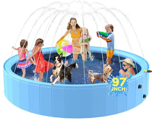 Bilibara Sprinkler Pool for Kids, 97'' Non-Slip Kids Pool, Dog Swimming Pool for Kids, Heavy Duty Dogs Splash Pad Pools for Large Dogs, Hard Plastic Kiddie Pool for Backyard