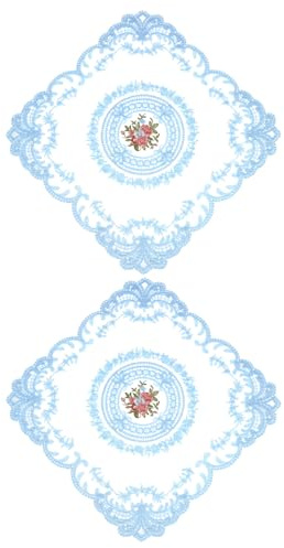 QUARKZMAN 2Pack Napperon Rétro en Dentelle 12x12-in Carré Napperon Brodé pour Table Dentelle Crochet Français sous-Verres pour Maison Mariage, Bleu Ciel | Napperon Brodé Pour Table Dentelle Crochet Français Sous-verres Pour Maison Mariage
