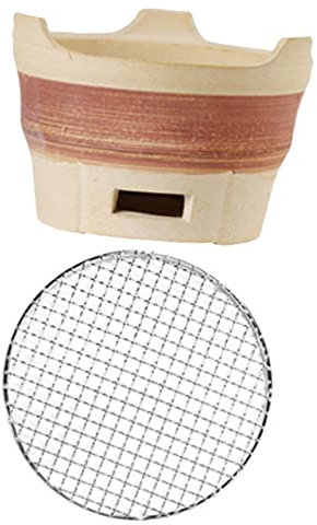 Hibachi Grill Set BBQ Bollitore Ceramica Argilla Carbone Stufa con Casseruola in Acciaio Inox e Caratteristica Legno Bruciare