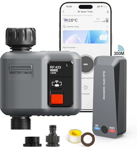 johgee Bewässerungscomputer WLAN mit 300M RF-Technologie, Bewässerungsuhr für Gartenbewässerung Kompatibel mit Alexa & Smart Life App, Automatischem Bewässerungssystem für Garten Rasen