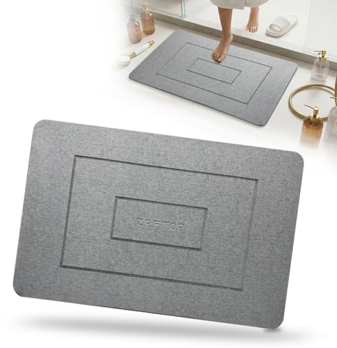 IZPFTOP Tappeto bagno diatomite,Tappetino bagno assorbente,Tappetino pietra doccia,tappeto doccia assorbente, tappeto bagno antiscivolo,tappetini bagno 60x39cm (Gris claro)