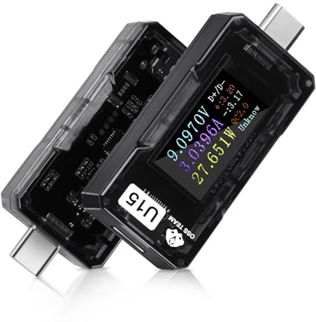 diymore USB Tester Messgerät 4V-25V 5A USB Multimeter, Strommessgerät, Voltmeter Messgerät, Leistungskapazitä Detektor Power Meter mit 4 Hauptseiten (TYPE C)