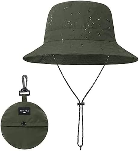 XFSRG Sombrero Plegable Impermeable para Exteriores Sombrero de Lluvia Cordón Ajustable a Prueba de Viento Pescador para Caza Pesca y Montañismo en Verano (Verde Militar)