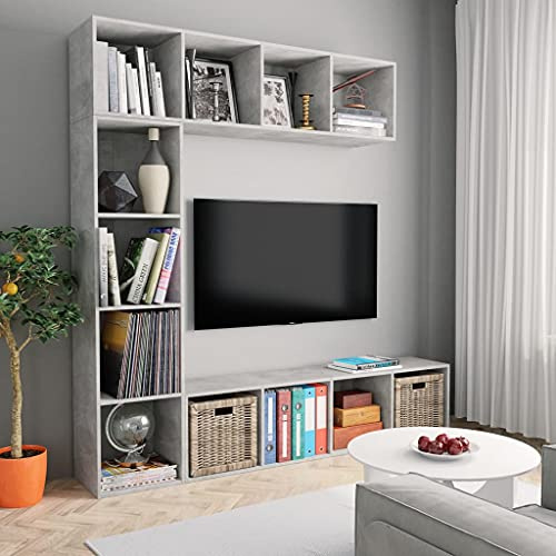 Teenpull 3-TLG. Bok-/TV-hyllset, betonggrå, 180 x 30 x 180 cm, trämaterial, modern hylla för vardagsrum, praktiskt förvaringsutrymme