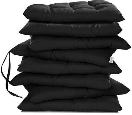Lavea® Cuscini per Sedia 40x40 cm – Set 8 pz con laccetti – Interni/Esterni – Comodi e Lavabili, per Giardino, Cucina, Balcone e Terrazza - Nero