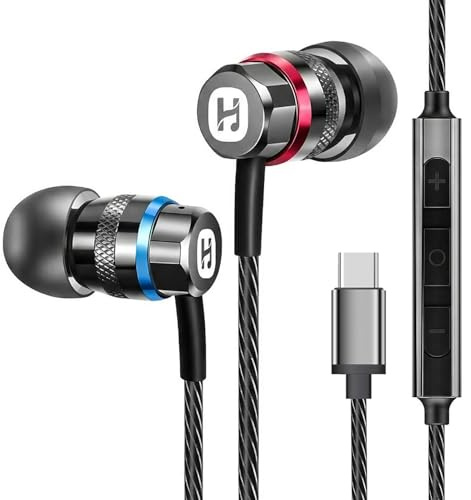 HIFI WALKER Auriculares USB-C con Micrófono, Auriculares In-Ear con Cable Tipo C con Chip DAC, Control en Línea, Auriculares con Reducción de Ruido para Teléfono, Tableta, Portátil