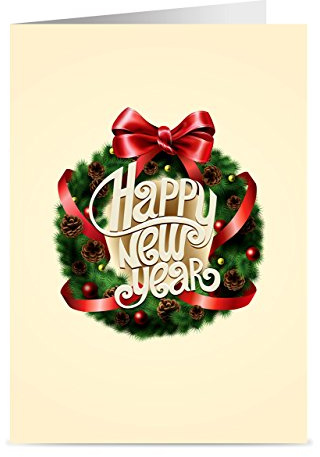 One Jade Lane New Year Cards - 5x7, Heavy Stock, Set of 18 Holiday Cards & Envelopes