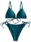 ZAFUL Damen Gepolstert Bikini Set, Einfarbig Bikini Badeanzug mit Dreieck Cup Spaghetti-Träger (Pfauenblau, L)
