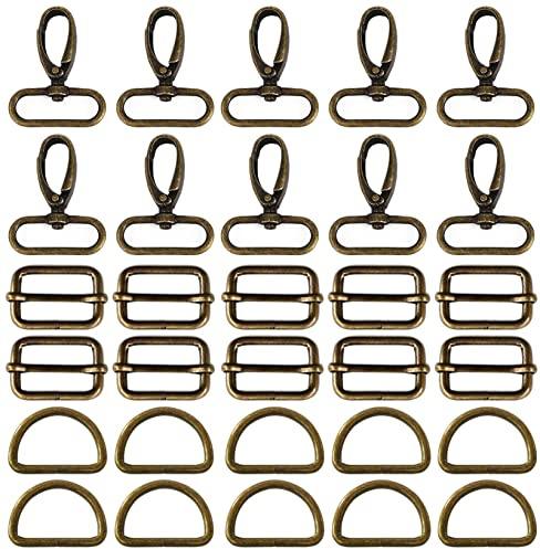 witgift 60 Stück Drehgelenk Karabinerhaken D Ringe 25mm Ring Schnalle Tasche Halbringe Gurtversteller Rucksackschnalle Spannschnallen für Taschen Zubehör Zum Nähen,Bronze