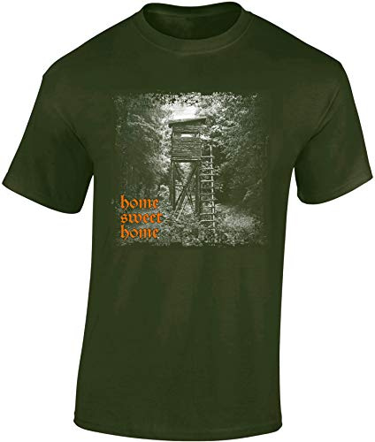 Baddery Jäger T-Shirt Herren - „Home Sweet Home“ - Jagd Shirt für Männer mit Hochsitz-Motiv (Army 3XL)