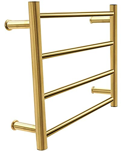WPHH Secador Calentador De Toallas Eléctrico De 58 W, Radiador Toallero Eléctrico De Acero Inoxidable 304, Toallero Calefactado Montado En La Pared para Baño con 4 Barras, Dorado Cepillado,Hardwired