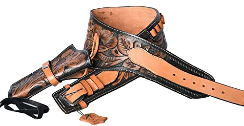 Hulara Western-Holster, Vollnarben-DD-Geschirr, Buff-Leder, Waffenholster, Gürtel, Cowboy-Waffengürtel, Holster für Herren, .38/.357 Cal, Revolver, Cowboy-Holster, Western-Waffengürtel…