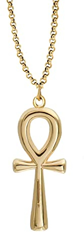 Kritz Damen Halskette Ankh Kreuz Elegant Gold oder Silber - Amulett Anhänger Ägyptische Antik Kreuz mit Verstellbare Kette - Modisches Geschenk für Frauen Collier (Gold)