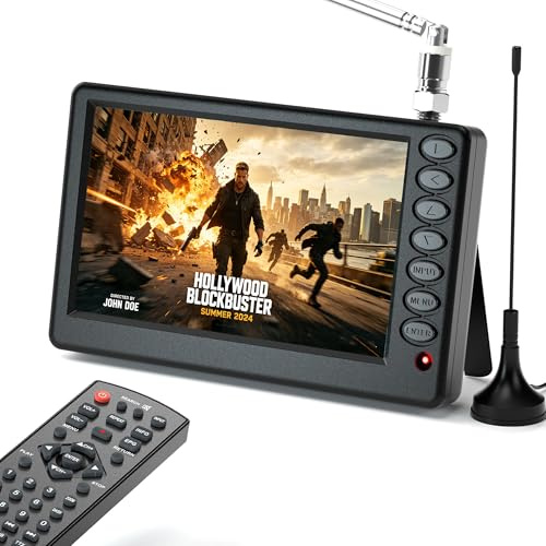 VQP Mini TV portátil de 5 pulgadas para coche, funciona con pilas de bolsillo con control remoto, puerto USB y ranura para tarjeta TF, pequeño ATSC digital/analógico para cocina, camping