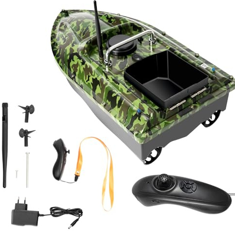 XUEMANSHOP Bateau Amorceur 500m, Télécommandé de Croisière a Vitesse Fixe Intelligent de 500 M, Télécommande sans Fil pour la Pêche en Rivière (Camouflage)