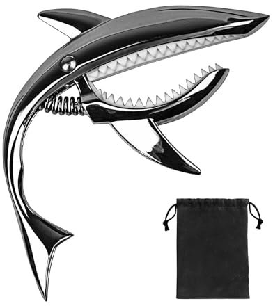 Musiin Shark Gitarrenkapodaster, cooler Kapodaster, geeignet für elektrische, akustische, klassische Gitarren, Ukulele, Zinklegierung, Federkapodaster (schwarz)