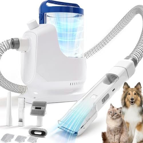 Fsitego Kit de toilettage pour chien avec tondeuse à vide : aspirateur pour chien pour toilettage de perte de poils avec tondeuse pour animaux de compagnie – Aspirateur de toilettage pour animaux de