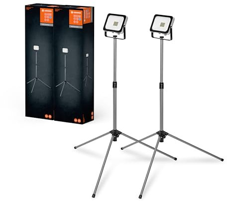 LEDVANCE Lámpara de trabajo LED para aplicaciones exteriores, Worklight Value con trípode y 1x foco de 30W en paquete doble, blanco luz diurna (6500K), gris oscuro, paquete de 2