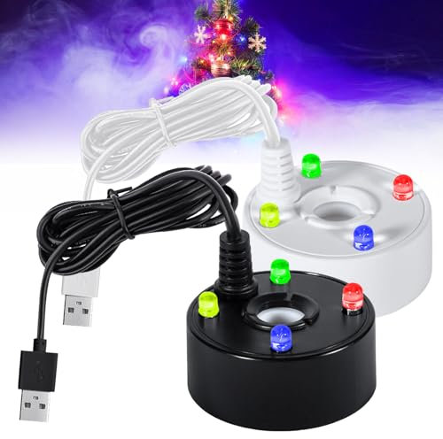 Lot De 2 Brumisateur à Ultrasons, Mini Machine à Fumée, Nébuliseur à Ultrasons avec 4 LED Lumières Colorées, 5V Fontaine D'eau Étang Brouillard Machine, Convient pour Bassin, Rocaille, Piscine, USB