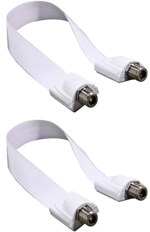 2PCS 26cm Flat Coaxial Cable, Window Feed-Through Extremely Flat Coaxial Cable, Window Pass Through Coaxial Flat Cable, F Type Jumper Cable for Window and Door (White)