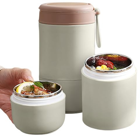 Contenitore per alimenti isolato a tenuta stagna, 430,9 g, in acciaio inox, con cucchiaio pieghevole, a prova di perdite, isolamento termico sottovuoto, ciotola portatile per uso alimentare, senza BPA