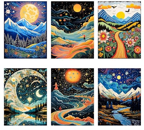 6 Pack Landscape Diamond Painting Kits for Adults Beginner,5D Full Drill Abstract Scenery Diamond Art Kits with Accessories,DIY Sun Moon Gem Art Kit and Crafts for Home Wall Decor Gifts 12x16 Inch.