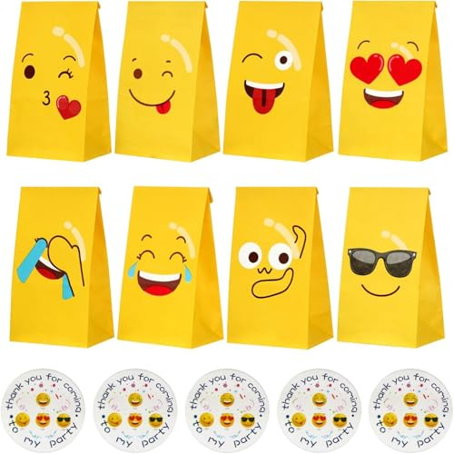 Papiertüten, 24 Stück Bunte Geschenktüten mit 24 Aufkleber, 23 x 12cm Papier Candy Tüten zum Verpacken von Geschenken, Giveaways, Kindergeburtstag, Hochzeit, Party, usw
