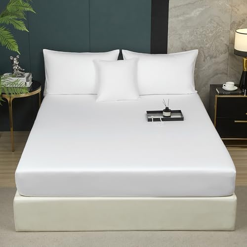 Luofanfei Lenzuolo con angoli elasticizzati in cotone, 200 x 200 cm, bianco, in spugna, morbido, traspirante, per materassi alti fino a 25 – 30 cm