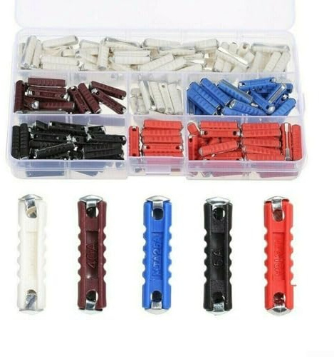 Gdfnmogo Juego de 200 fusibles de coche para fusibles torpedo 5A, 8A, 16A, 25A, 40A, kit de fusibles de hoja plana de plástico para automóviles y vehículos de dos ruedas, caja surtida