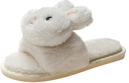 Generisch Donna Moda cartone animato Coniglio Decorativo Donna Aperto Pantofole in Feltro 2025 Peluche Bambole Slipper Ragazze Con Memory Foam Ciabatte In Pelle Di Agnello, beige., 39 EU