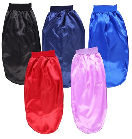 VILLCASE 5pcs Women Long Satin Elastic Sleep Caps Hair Bonnets Elastic Shower Caps for Sleeping Hair Care, Set Including Black, Navy, Wine Red, Light Purple, Royal Blue