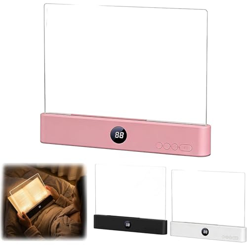 Smart Flat Book Light, Ricaricabile LED Clear Full Page Reading Light con 3 colori e timer, Lampada a piastra di pannello dimmabile Book Full Page Light per la lettura in letto di notte pink