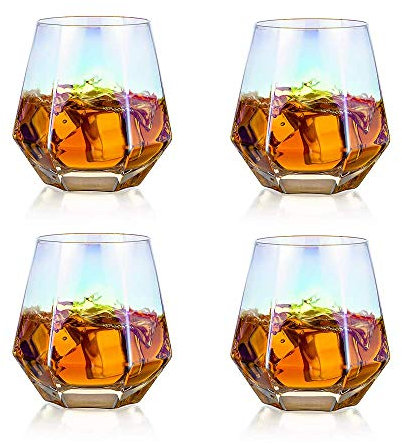 Diamond Whisky Glasses 4er-Set Gekipptes Scotchglas 300 Ml Whiskyglas Moderner Look Für Männer Frauen, Papa, Ehemann, Freunde, Glaswaren Für Bourbon/Rum/Bar Tumbler