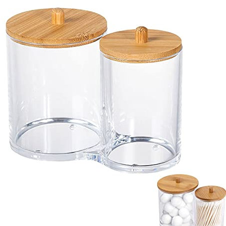 Hazrcvr Dispensador Discos Algodon 1 Pieza Algodón y Soporte para Hisopos Organizador de Maquillaje Soporte para Almohadillas de algodón Soporte para Hisopo de Algodón con Tapa