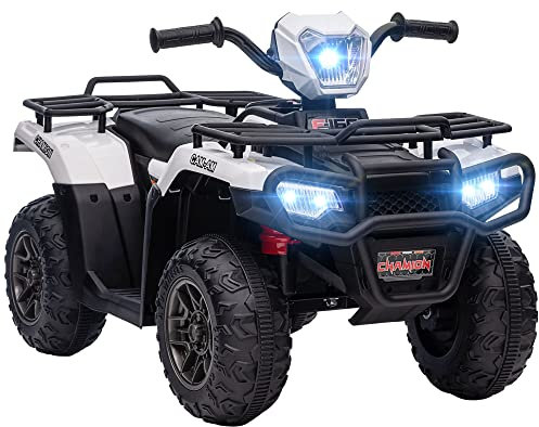 HOMCOM 12V Electric Car for Kids, Battery Powered Quad Bike, Ride-On ATV Car w/Forward, Reverse Functions, Music, LED Lights, for Ages 3-5 Years - White