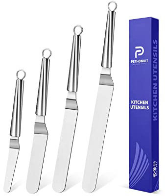 PETHOMKIT Metal Offset Icing Spatula for Cake Decorating Frosting, Set of 4