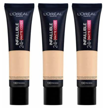 3 x New L'Oreal Infallible 24H Matte Cover Foundation 30ml - 130 True Beige