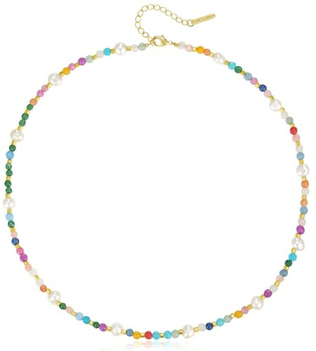 KissYan Beaded Choker Necklace for Women, Turquoise Natural Stone Colorful Boho Seed Bead Necklace 14K Gold Plated Summer Beach Handmade Jewelry(B15)