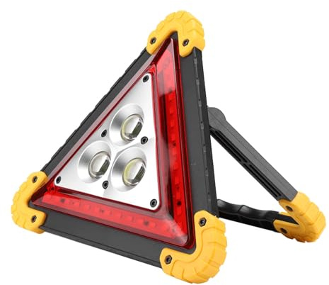 Triángulo de Advertencia de Emergencia de Avería de Coche de 30 W con Luz LED Roja, Luces de Inundación LED Portátiles Multifuncionales Recargables para Averías de Vehículos