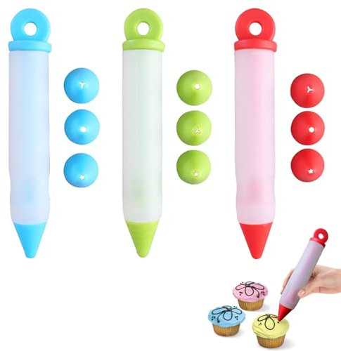Cremestift,3Pcs Silikon Dekorationsstift Torten,Kuchen Garnierspritze,Gebäckspritzen,Tortenspritze Garnierstift,12 X Deko-Tipp,Tortenspritze Silikon,Geeignet für Kuchen,GebäCk Und Dessertdekoration